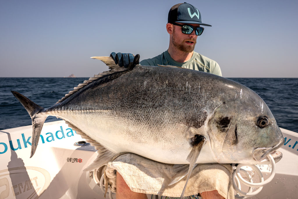 Großer Giant Trevally für Daniel Nilsson vor Hallaniyat im Oman.